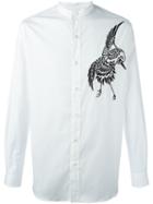 Ports 1961 Bird Embroidery Shirt, Men's, Size: 40, White, Cotton/polyamide/spandex/elastane