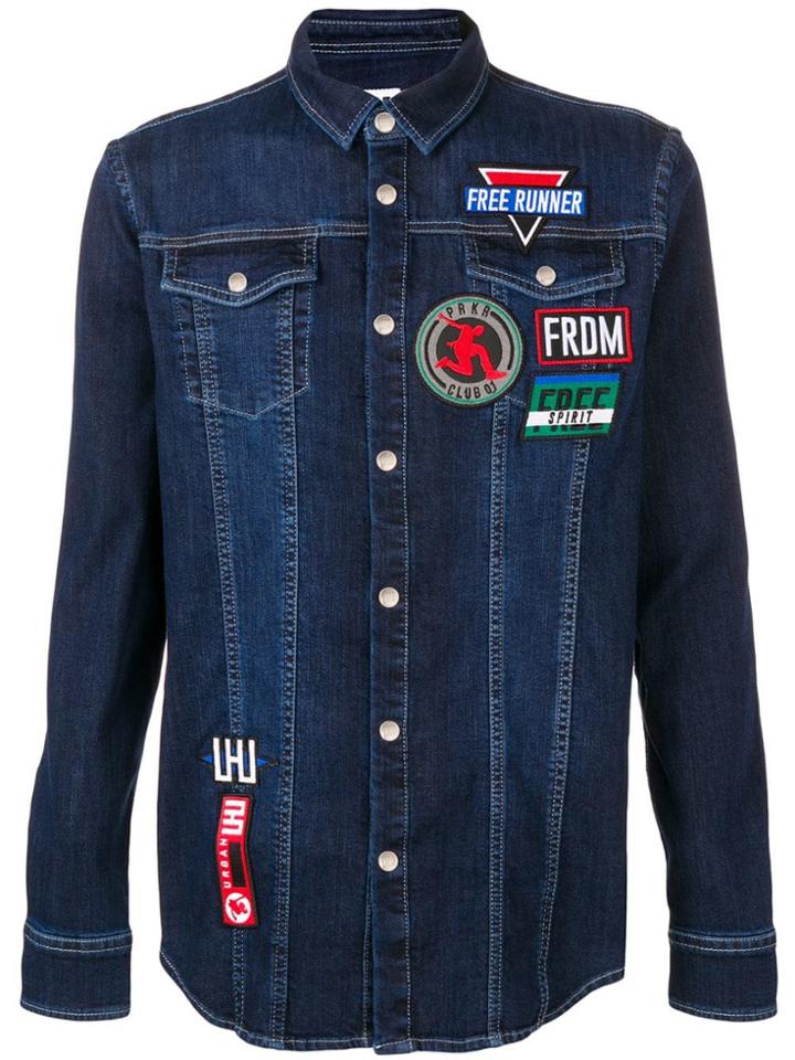 Les Hommes Urban Panelled Paint Splattered Shirt - Blue