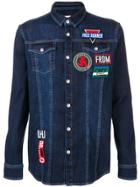 Les Hommes Urban Panelled Paint Splattered Shirt - Blue