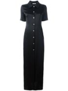 Area Shortsleeved Maxi Shirt Dress, Women's, Size: Medium, Black, Silk