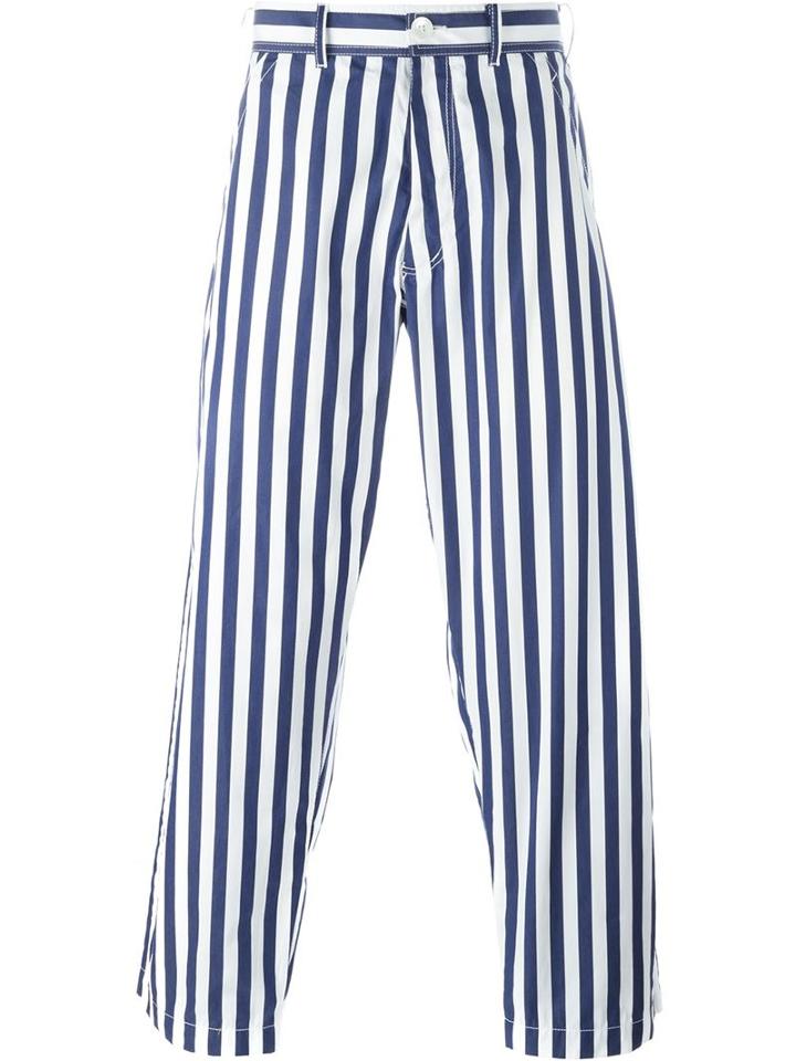 Comme Des Garçons Shirt Striped Straight Leg Trousers, Men's, Size: Small, Blue, Cotton