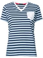 Loveless - Striped V-neck T-shirt - Women - Cotton - 36, Blue, Cotton