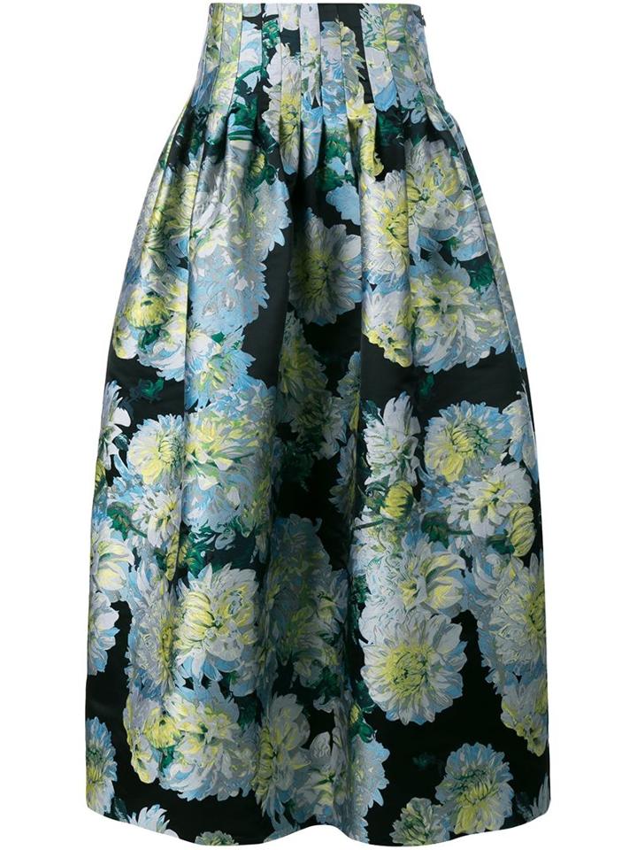 Adam Lippes Full Floral Skirt, Women's, Size: 10, Black, Silk/polyester