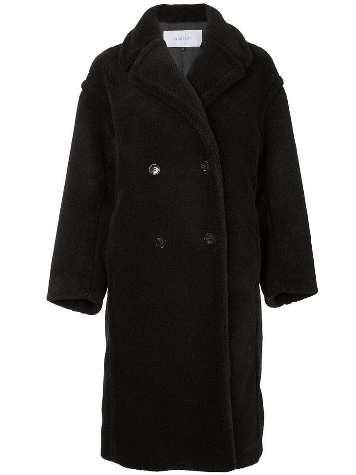 Le Ciel Bleu Shearling Double Breasted Coat - Black