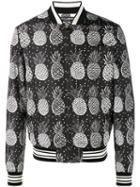 Dolce & Gabbana Pineapple Print Bomber Jacket, Men's, Size: 50, Black, Polyester