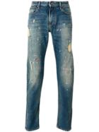 Armani Jeans Distressed Paint Splatter Jeans - Blue