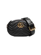 Gucci Black Gg Marmont Leather Belt Bag