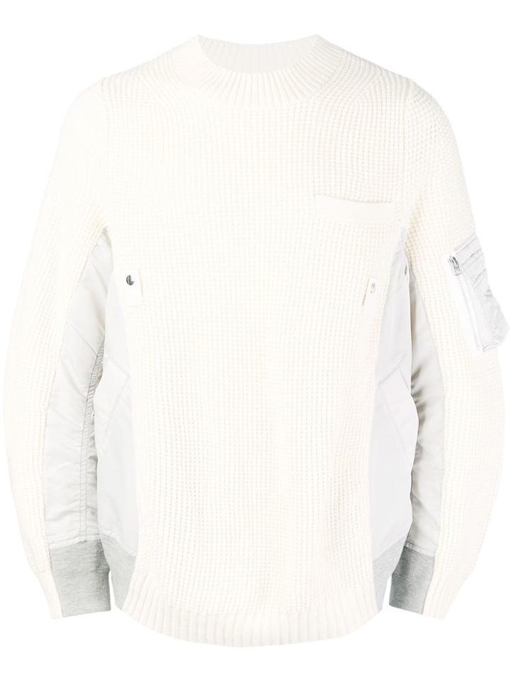 Sacai Hybrid Bomber Knitted Jumper - White