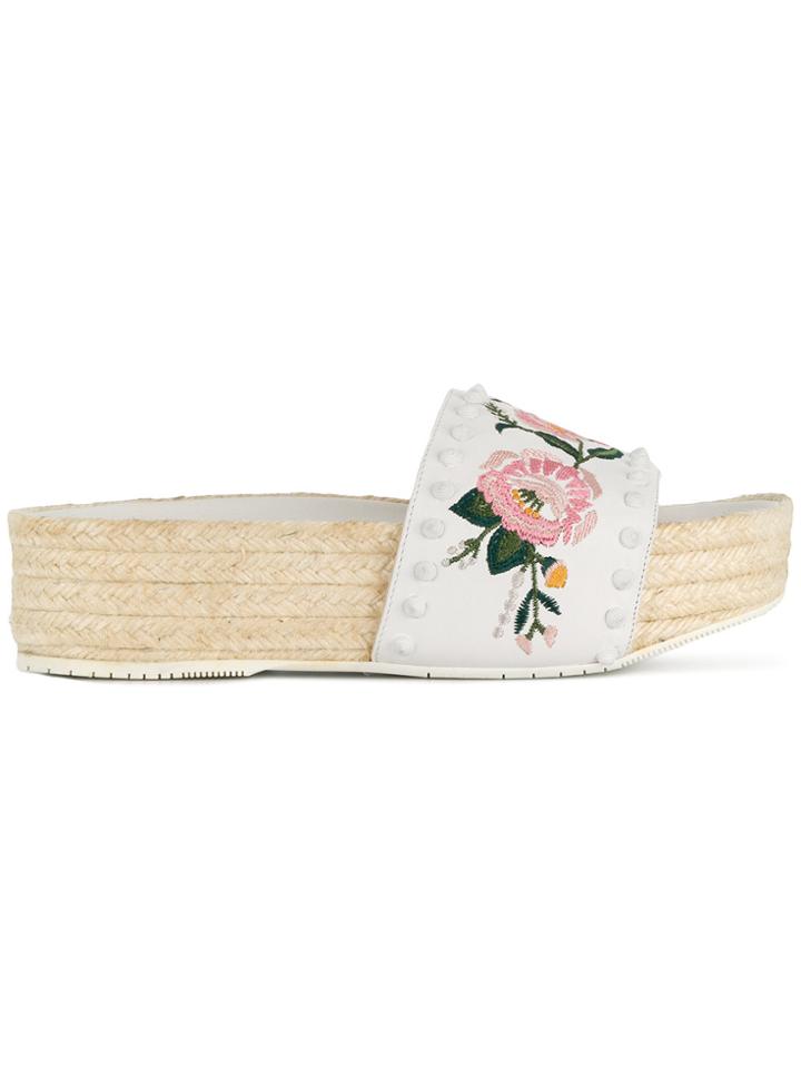 Paloma Barceló Embroidered Floral Slides - White