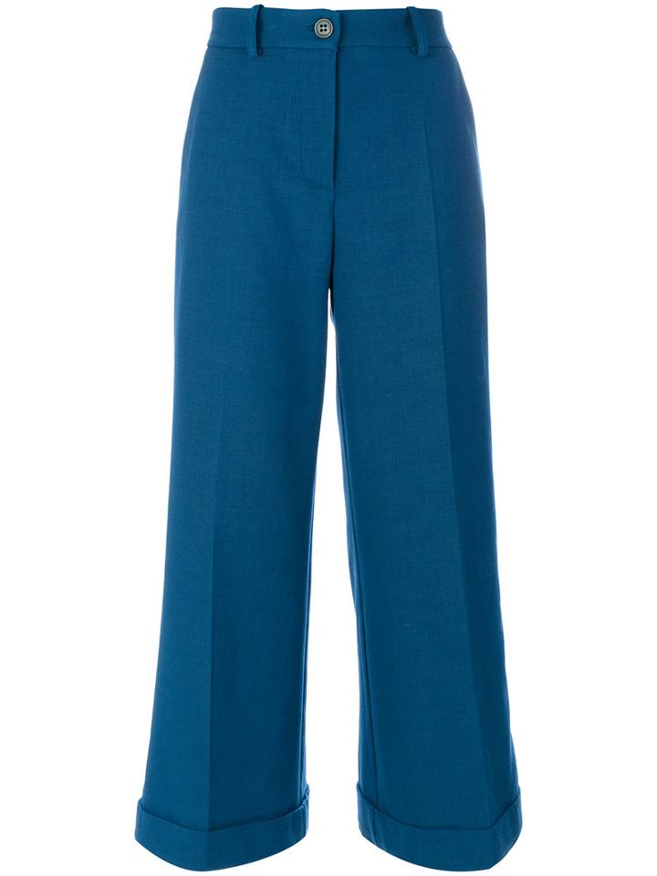 Erika Cavallini - Cuffed Culottes - Women - Polyester/acetate/lyocell/virgin Wool - 38, Blue, Polyester/acetate/lyocell/virgin Wool