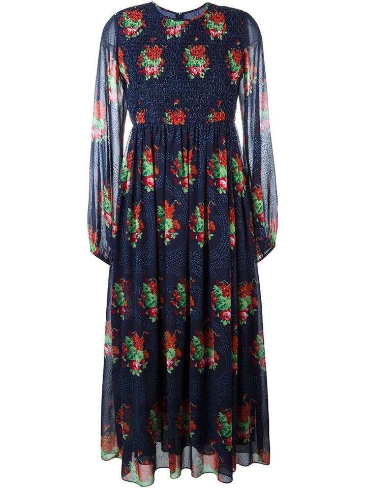 Manoush Floral Print Dress, Women's, Size: 40, Blue, Cotton/polyester