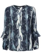 Kobi Halperin Printed Ruffle Blouse - Blue