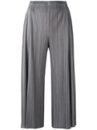 Pleats Please By Issey Miyake Cropped Pleated Trousers, Women's, Size: 4, Grey, Polyester
