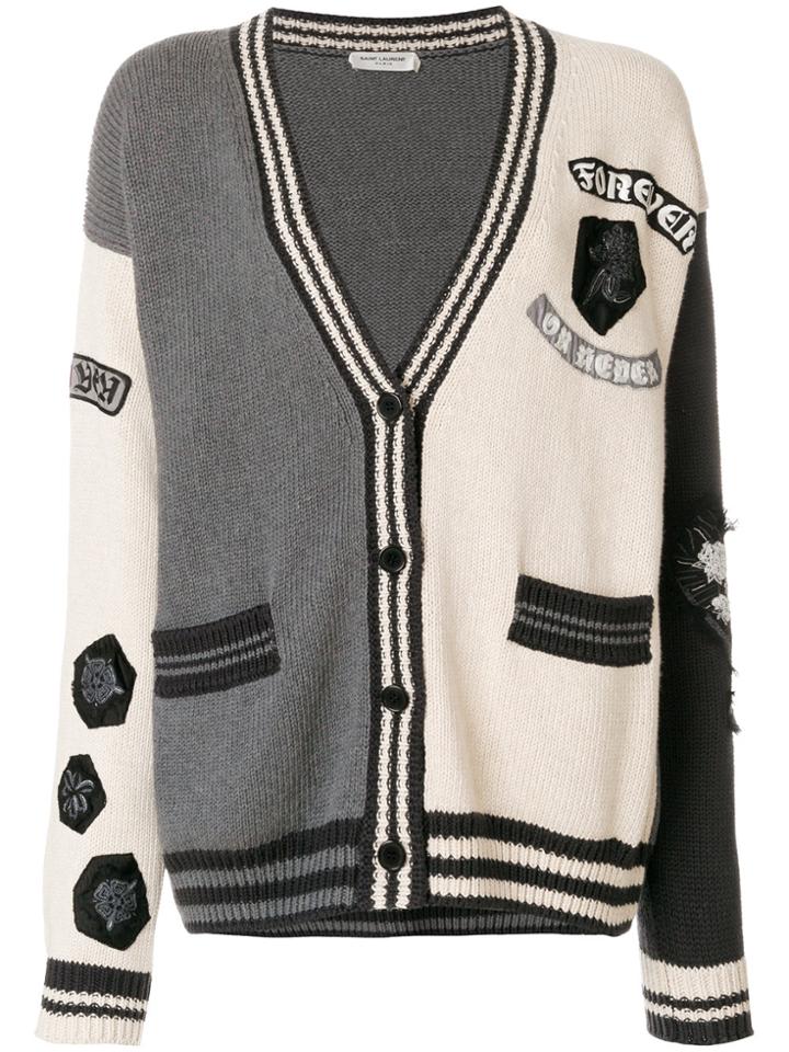 Saint Laurent Collegiate V-neck Cardigan - Grey