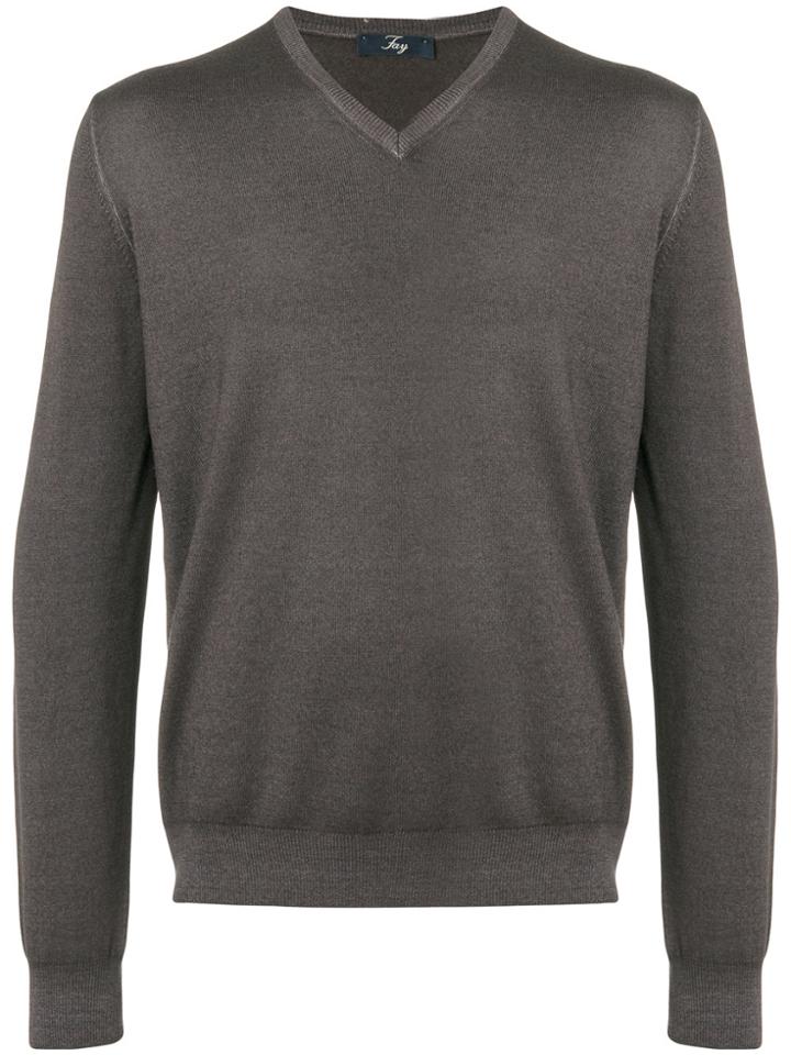 Fay V-neck Knitted Jumper - Brown