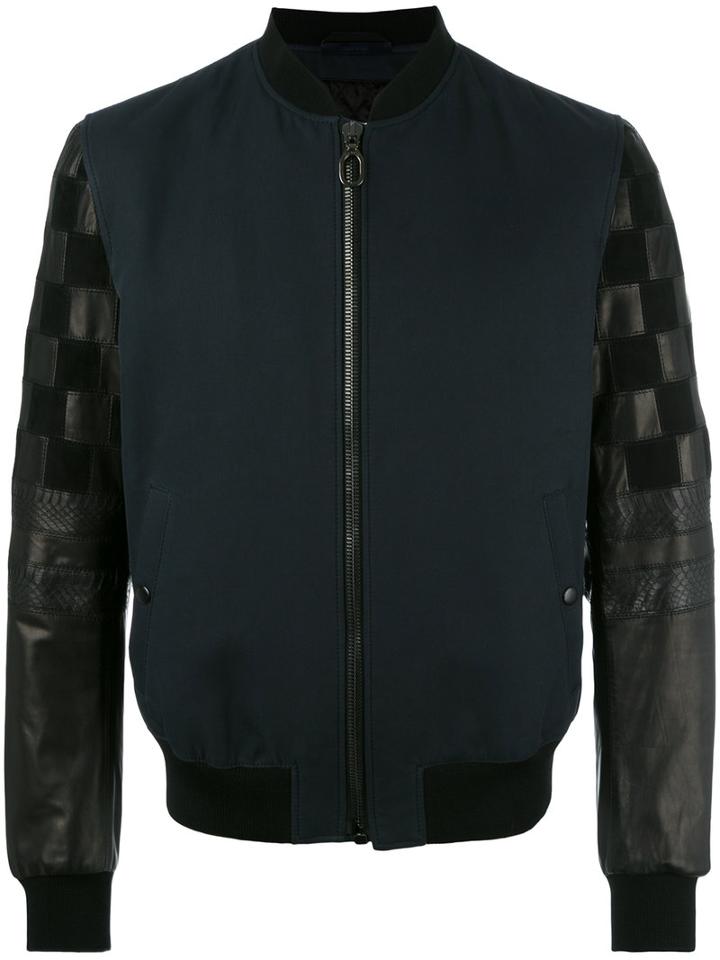 Lanvin - Mix Material Bomber Jacket - Men - Silk/cotton/calf Leather/watersnake Skin - 50, Blue, Silk/cotton/calf Leather/watersnake Skin