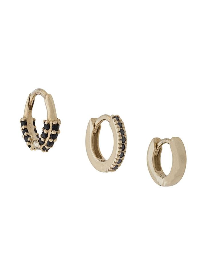 Otiumberg 9kt Yellow Gold Black Diamond Huggie Set