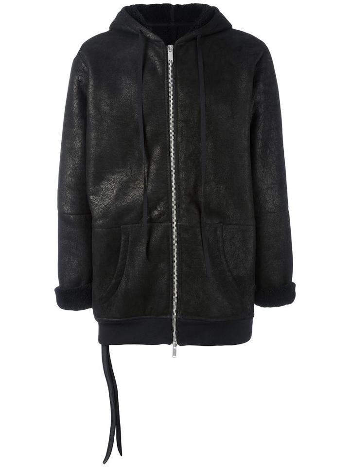 Unravel Project Hooded Shearling Lined Coat, Men's, Size: Small, Black, Cotton/sheep Skin/shearling/viscose