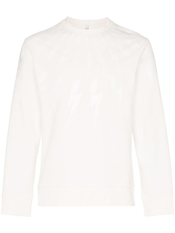 Neil Barrett Lightning Crew Neck Cotton Sweatshirt - White