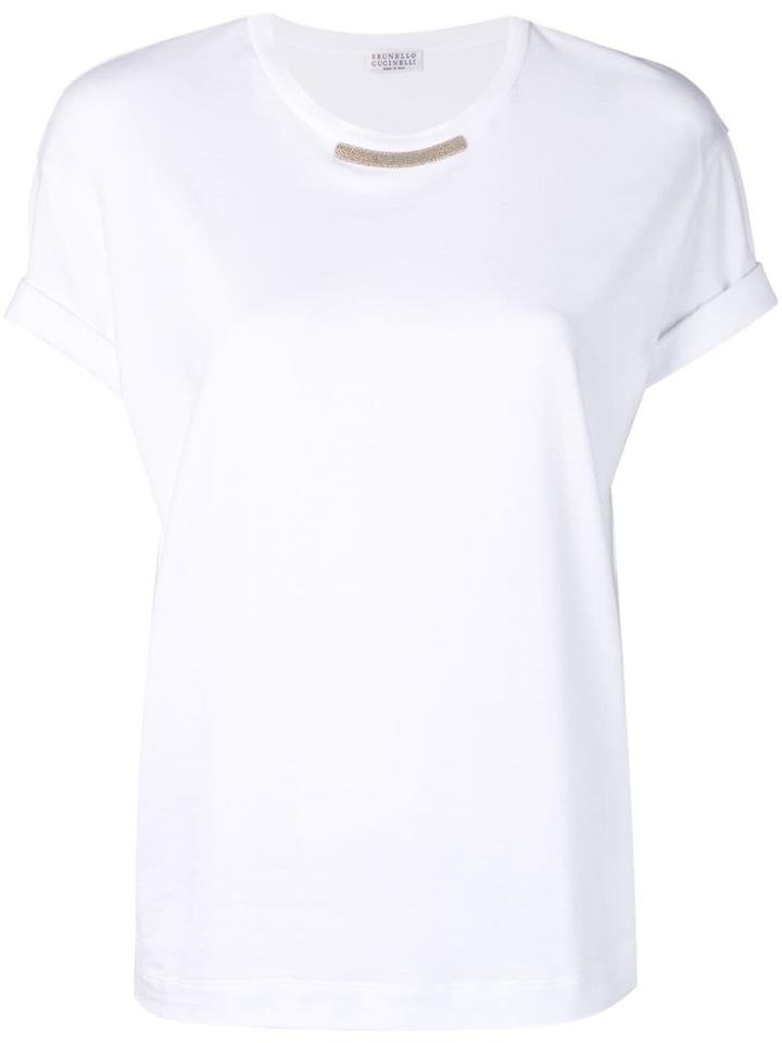 Brunello Cucinelli Brass Detailed T-shirt - White