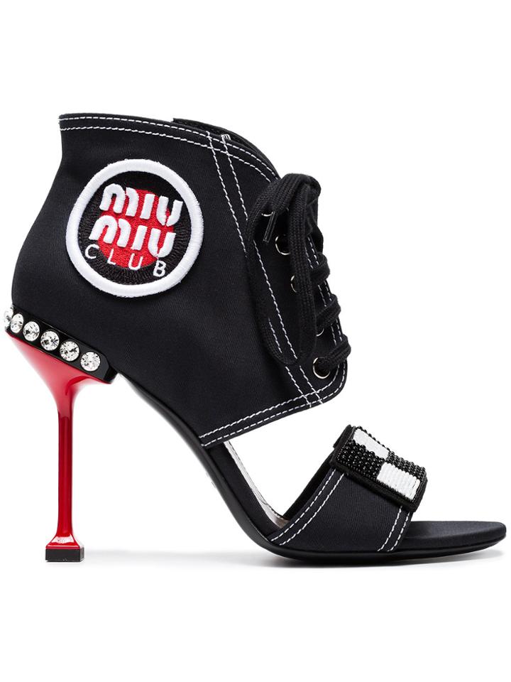 Miu Miu 105 Lace-up Club Patch Canvas Sandals - Black