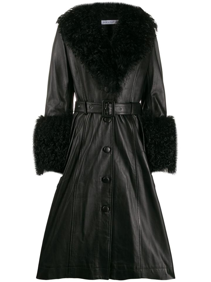 Saks Potts Belted Shearling Coat - Black