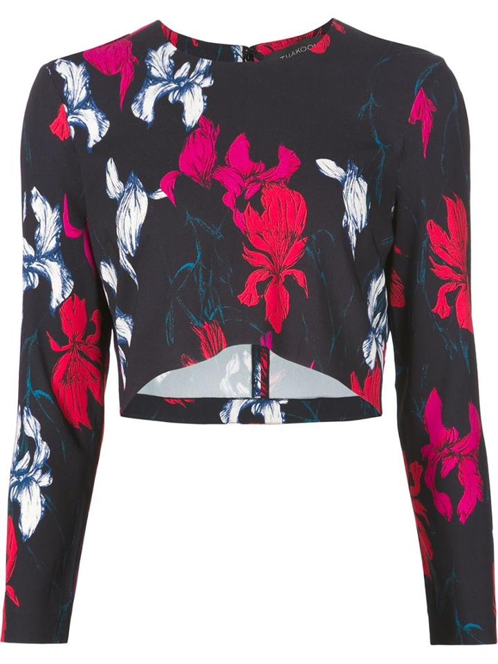 Thakoon Flower Print Cropped Top, Women's, Size: 4, Blue, Viscose/spandex/elastane