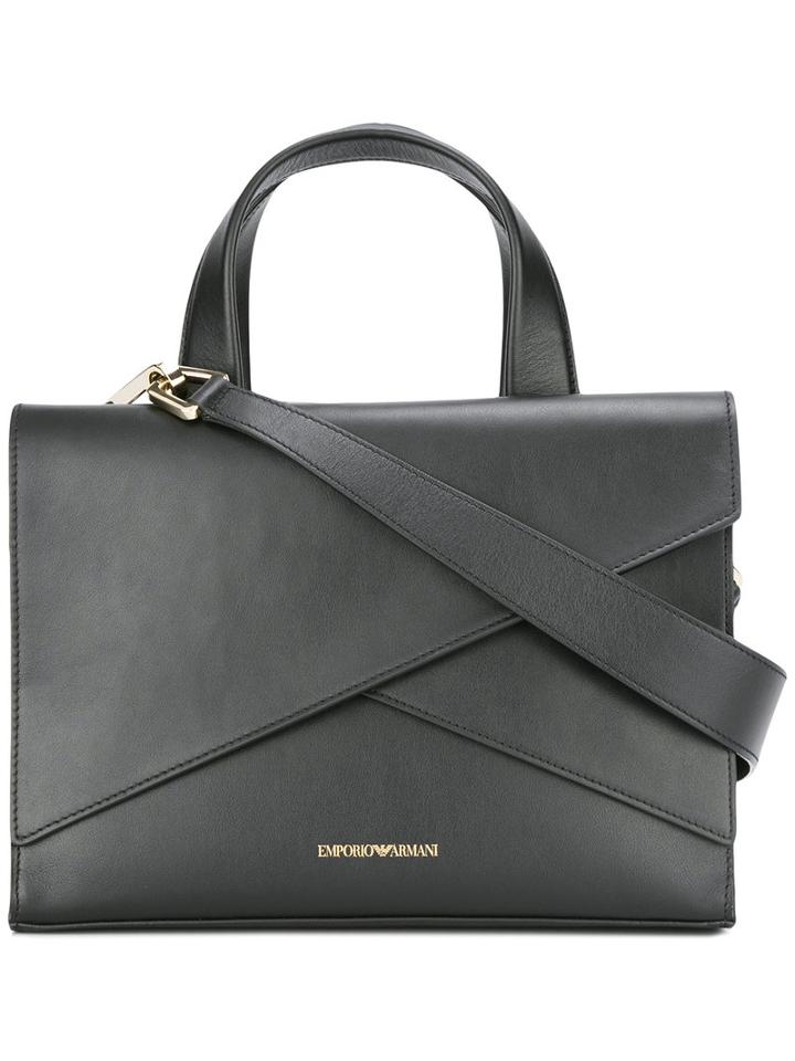 Emporio Armani Logo Print Shoulder Bag, Women's, Black, Calf Leather/cotton