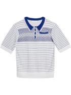 Burberry Kids Stripe And Diamond Stitch Knitted Polo Shirt - White