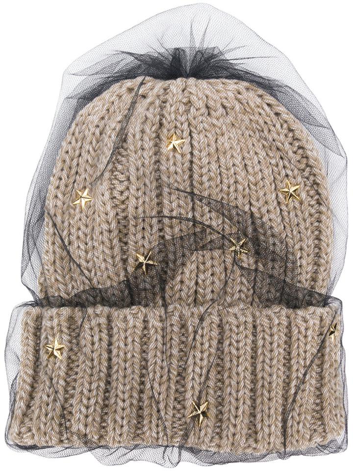 Ca4la Star Embellished Knitted Hat - Nude & Neutrals