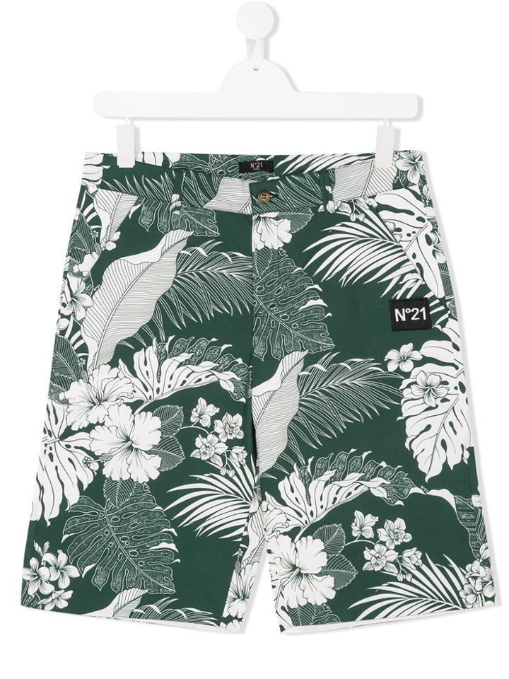 No21 Kids Teen Tropical Print Shorts - Green