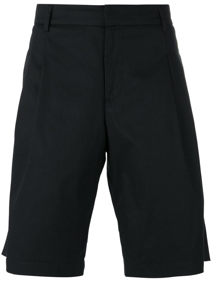 Les Hommes - Pleated Detail Bermudas - Men - Cotton/spandex/elastane - 50, Black, Cotton/spandex/elastane