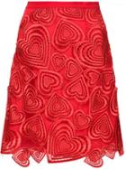 Christopher Kane Embroidered Heart Appliqué Skirt, Women's, Size: 8, Red, Polyester/polyamide/acetate/silk