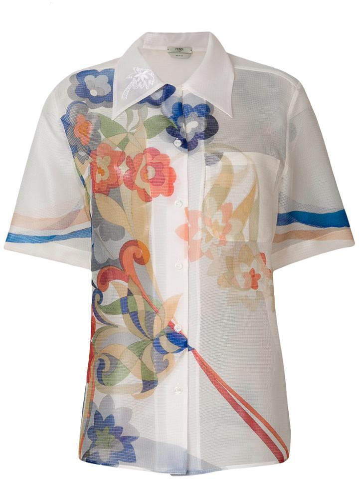 Fendi Floral-embroidered Sheer Blouse - White