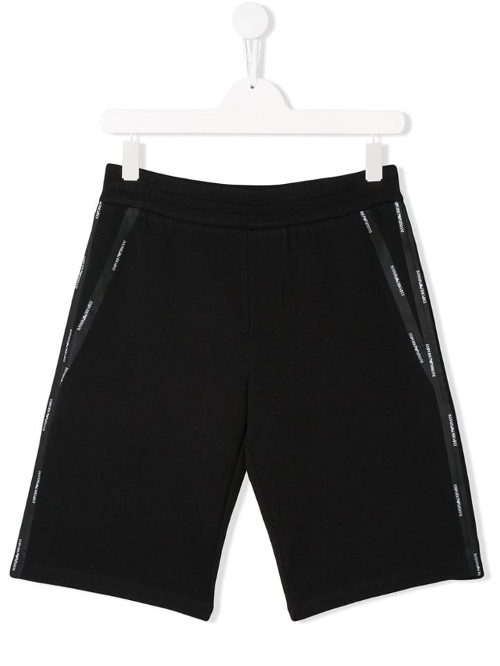 Emporio Armani Kids Logo Trimmed Shorts - Black