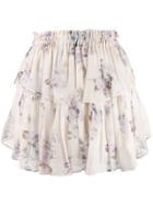Love Shack Fancy Tiered Silk Mini Skirt - White