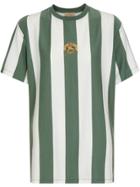 Burberry Embroidered Crest Striped Cotton T-shirt - Green