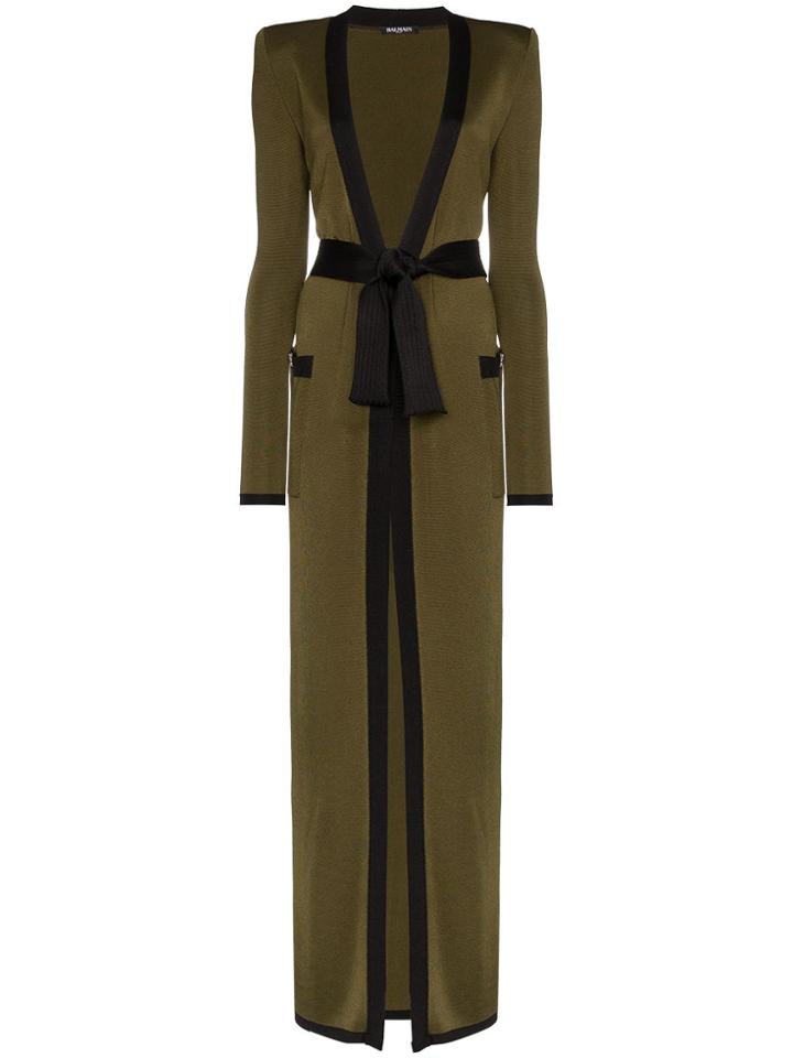 Balmain Belted Maxi Cardigan - Green