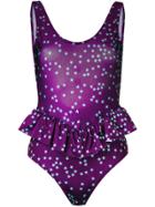 Nos Beachwear Star Print Ruffle Hem Swimsuit - Pink & Purple