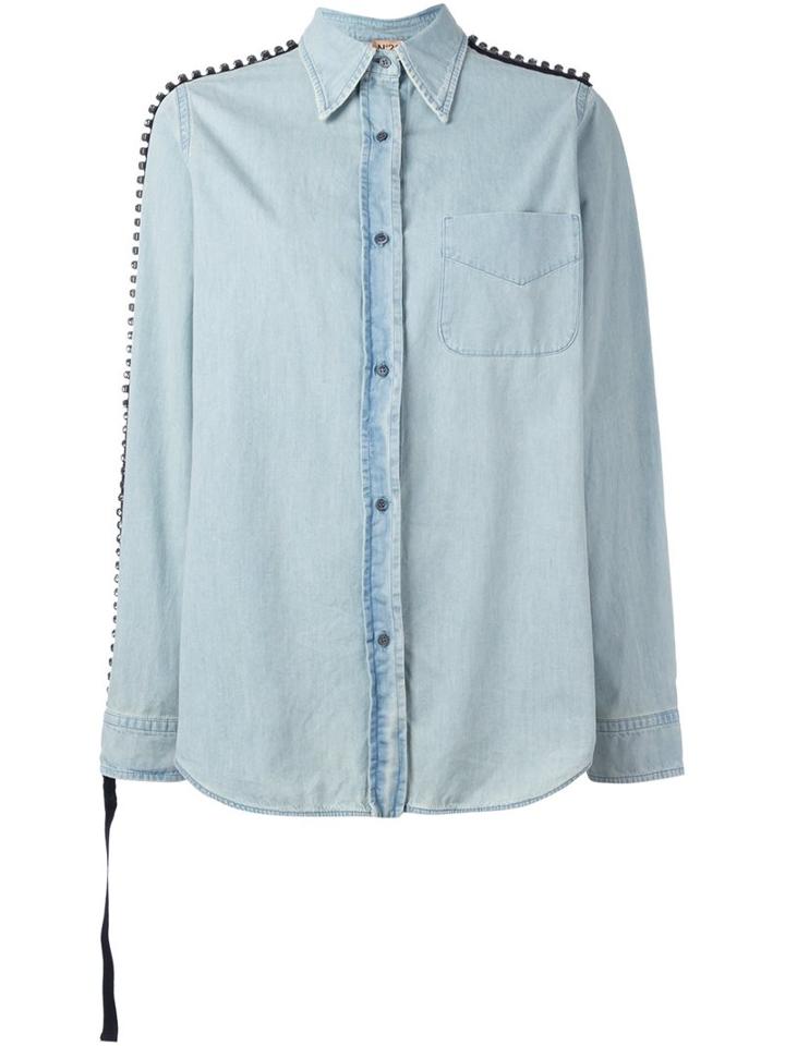 No21 Embellished Denim Shirt, Women's, Size: 40, Blue, Cotton/metal/glass