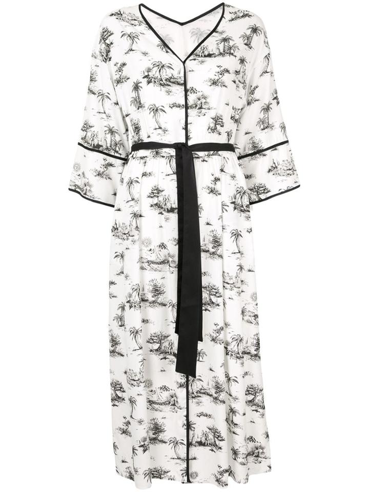 Loveless Palm Print Kimono Dress - White