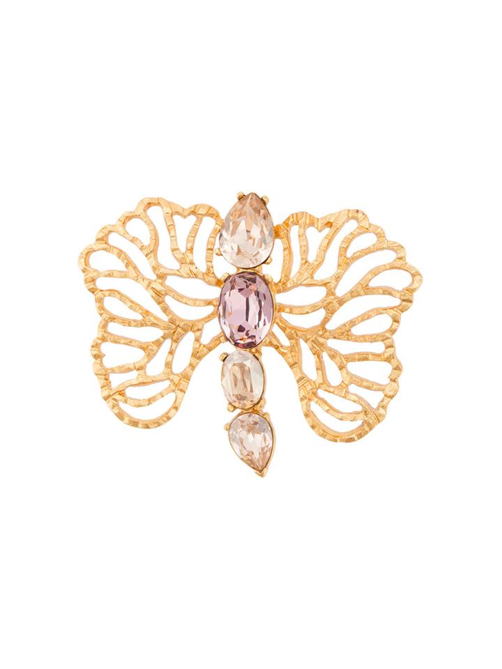 Oscar De La Renta Coral Branch Crystal Brooch - Metallic