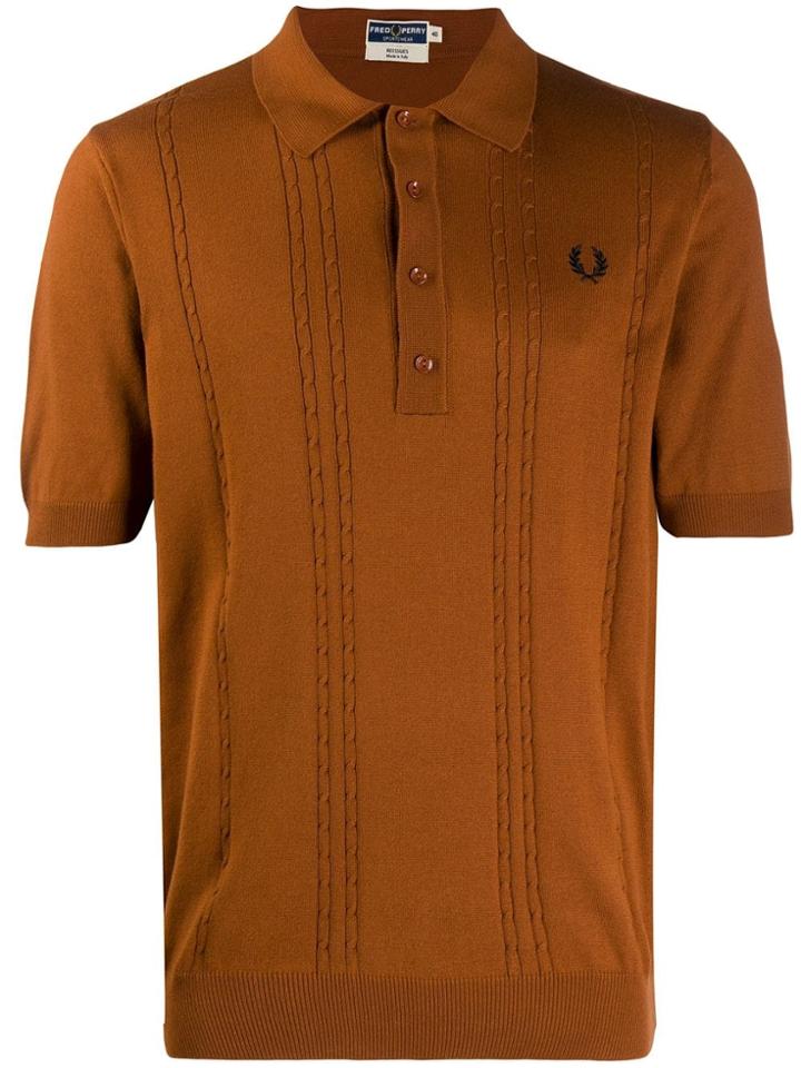 Fred Perry Cable Knitted Polo Shirt - Brown