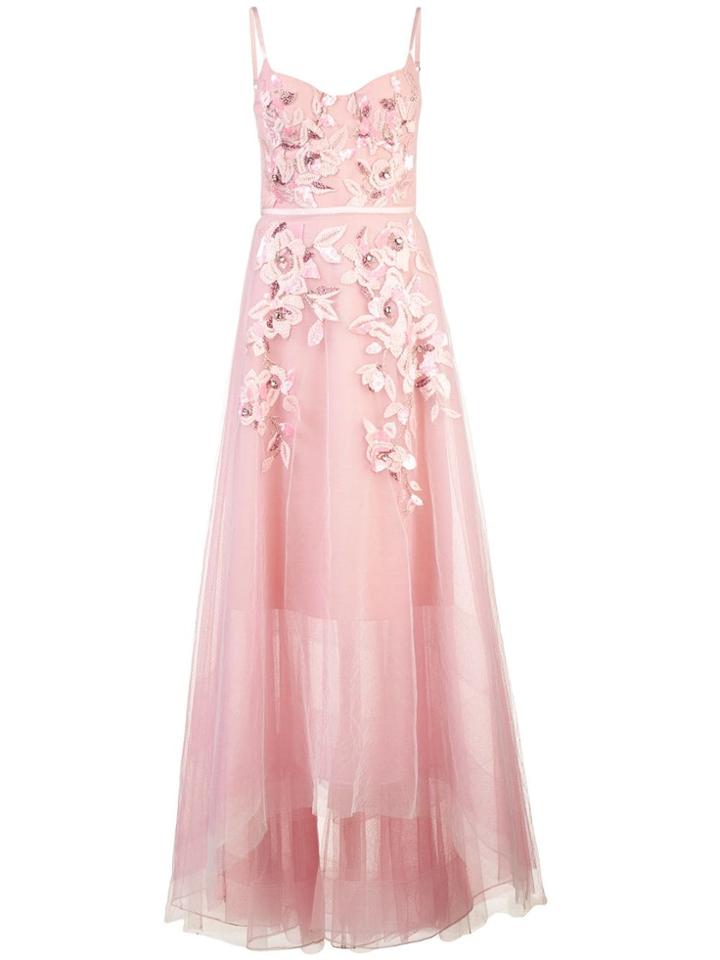 Marchesa Notte Empire Line Embroidered Dress - Pink