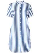 Closed Striped Shirt Dress - Blue