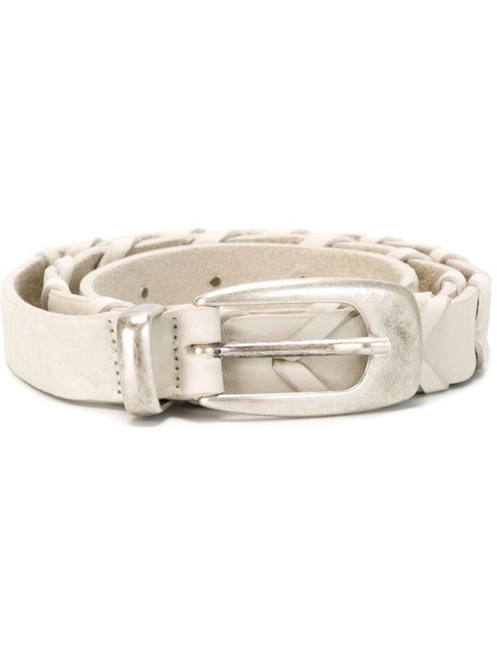 Eleventy Metal Tip Buckle Belt, Women's, Size: 85, White, Leather