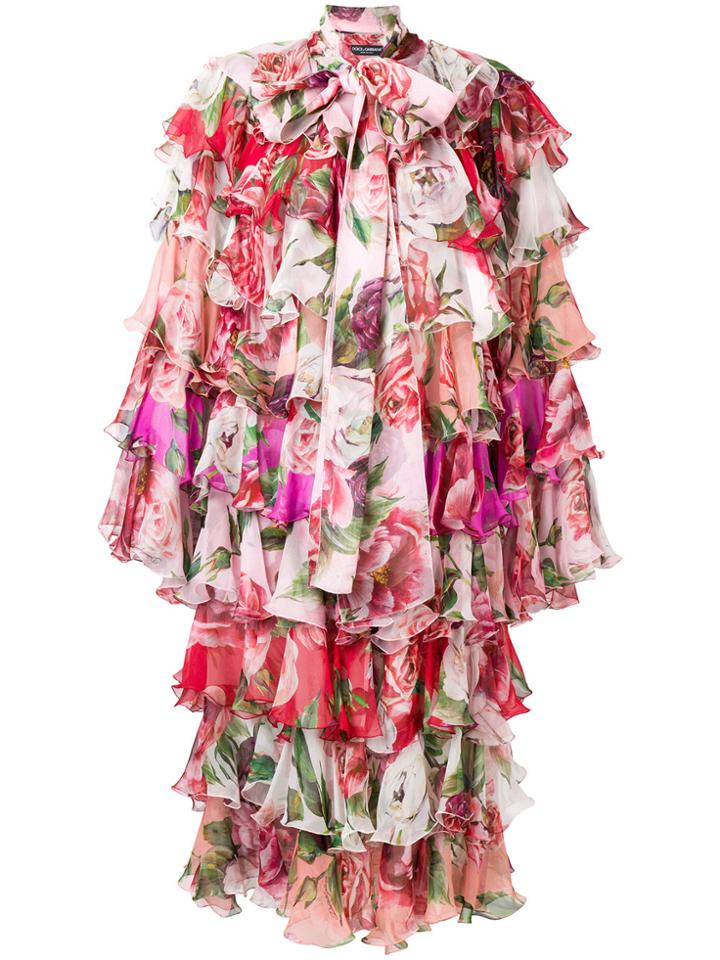 Dolce & Gabbana Peony And Rose Ruffled Chiffon Coat - Pink & Purple