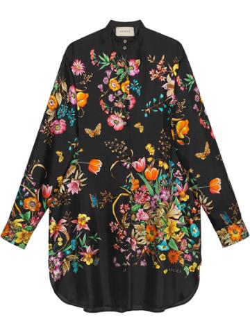 Gucci Silk Dress With Flowers - Black