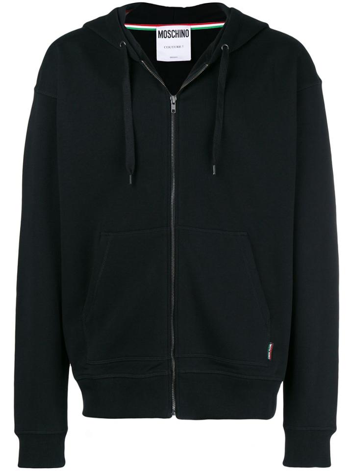 Love Moschino Front Zip Printed Hoodie - Black