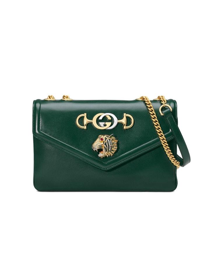 Gucci Medium Shoulder Bag With Tiger Head - Green